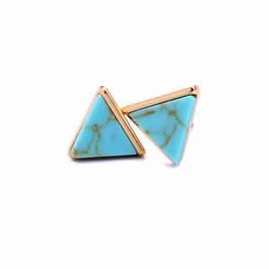 3x Boho Teal Marble Triangle Stud Earrings